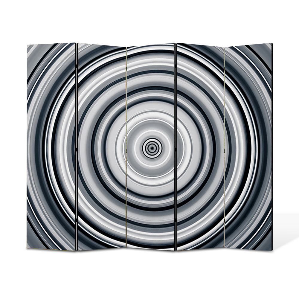 Paravan 5 piese Premium Heartwork TrueColor Cercuri B&W, Panza pe cadru de lemn, Decoratiuni Moderne pentru Casa, 5 x 35 x 180 cm, 175 x 180 cm