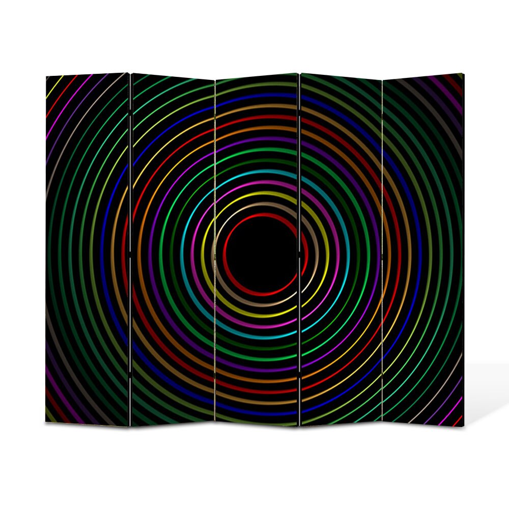 Paravan 5 piese Premium Heartwork TrueColor Cercuri colorate, Panza pe cadru de lemn, Decoratiuni Moderne pentru Casa, 5 x 45 x 150 cm, 225 x 150 cm
