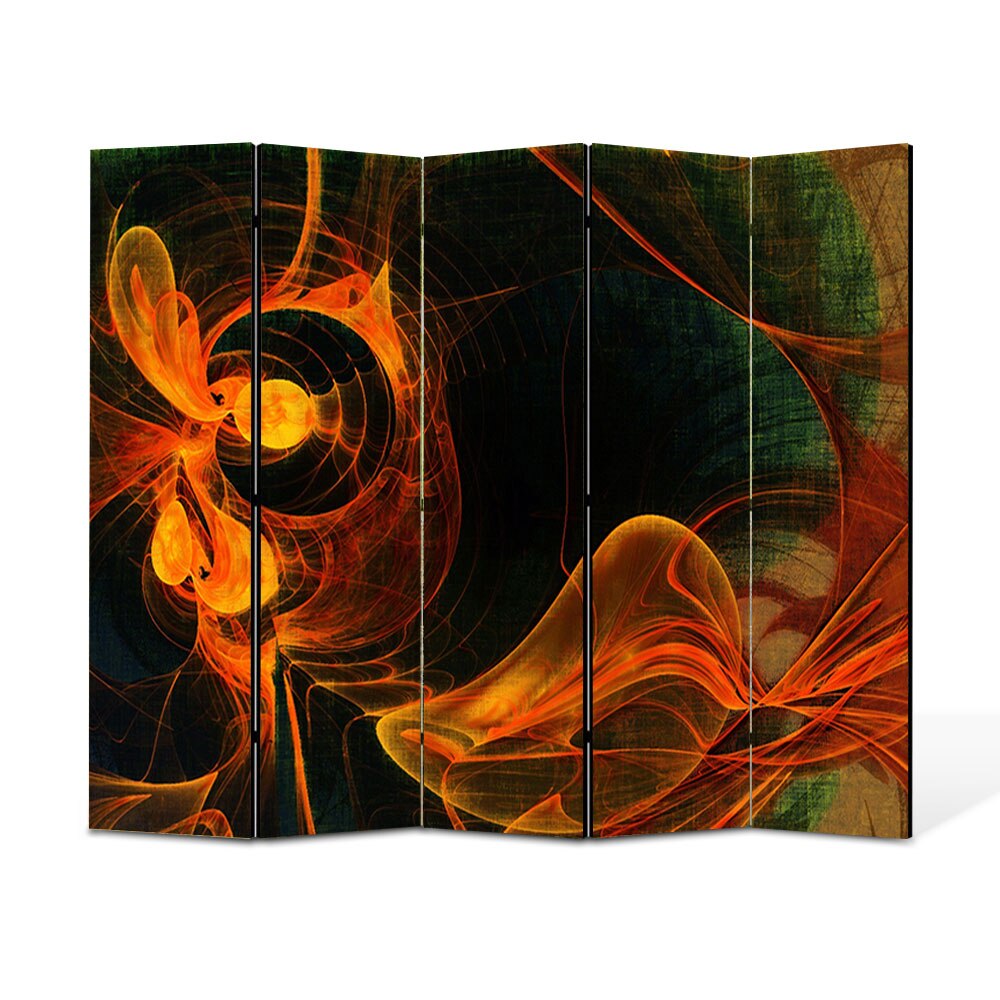 Paravan 5 piese Premium Heartwork TrueColor Foc, Panza pe cadru de lemn, Decoratiuni Moderne pentru Casa, 5 x 45 x 150 cm, 225 x 150 cm