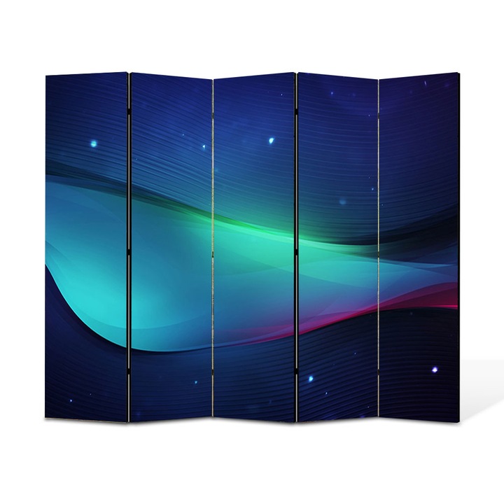 Paravan 5 piese Premium Heartwork TrueColor Unda in spatiu, Panza pe cadru de lemn, Decoratiuni Moderne pentru Casa, 5 x 35 x 180 cm, 175 x 180 cm