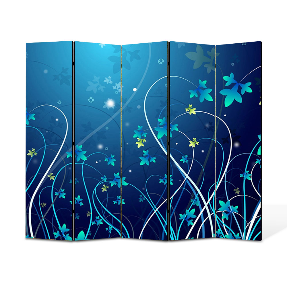 Paravan 5 piese Premium Heartwork TrueColor Plante abstracte, Panza pe cadru de lemn, Decoratiuni Moderne pentru Casa, 5 x 45 x 150 cm, 225 x 150 cm