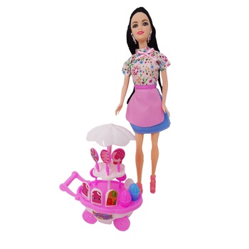 Set Papusa cu Stand de Inghetata, Roz Set Papusa cu Stand de Inghetata, Roz