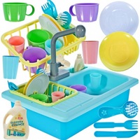 accesorii bucatarie copii wash-up kitchen sink chiuveta cu vesela si apa la robinet albastru imagen 0_0_0