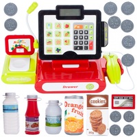 casa de marcat quotfuntoy cashregisterquot  cu sunete si lumini lcd microfon scanner de produse cititor de carduri banda de produse calculator si multiple accesorii negrurosu imagen 36_0_
0
