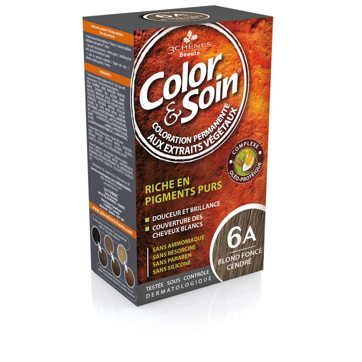 Tartós hajfesték 3Chenes, Color & Soin, 135 ml, 6A, sötétszürke szőke