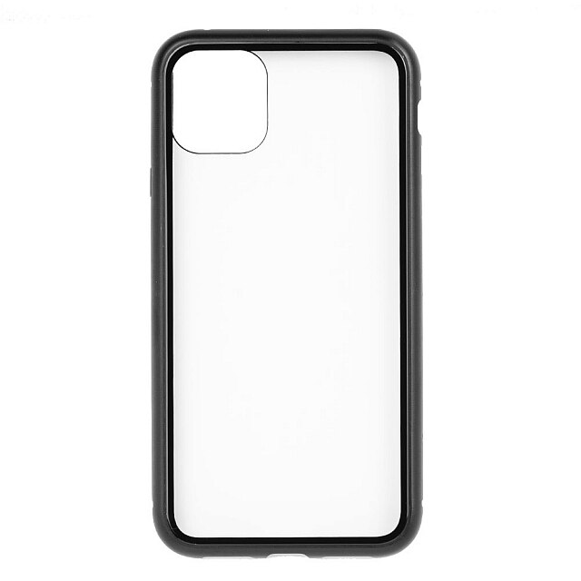 Husa magnetica cu sticla pe spate si rama metalica iPhone 11 Pro, Clear/Black