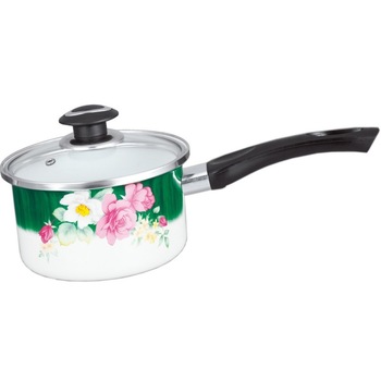 Cratita emailata cu capac din sticla yena Zephyr, 20cm, 2.8L, model green Cratita emailata cu capac din sticla yena Zephyr, 20cm, 2.8L, model green