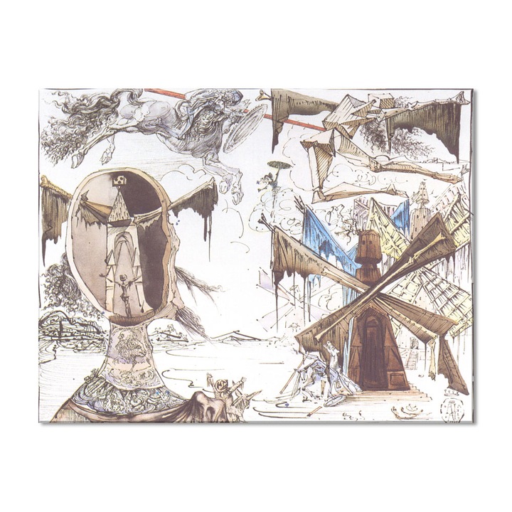 Tablou Canvas Premium Arta Clasica Heartwork, Reproducere, Salvador Dali, Don Quixote and the Windmills 1945, 61 cm x 80 cm