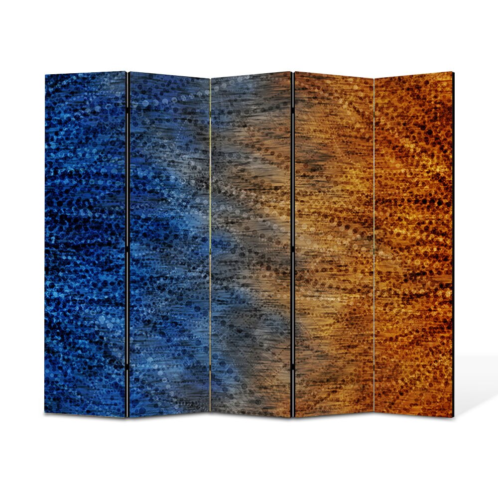 Paravan 5 piese Premium Heartwork TrueColor Pana de paun, Panza pe cadru de lemn, Decoratiuni Moderne pentru Casa, 5 x 45 x 150 cm, 225 x 150 cm