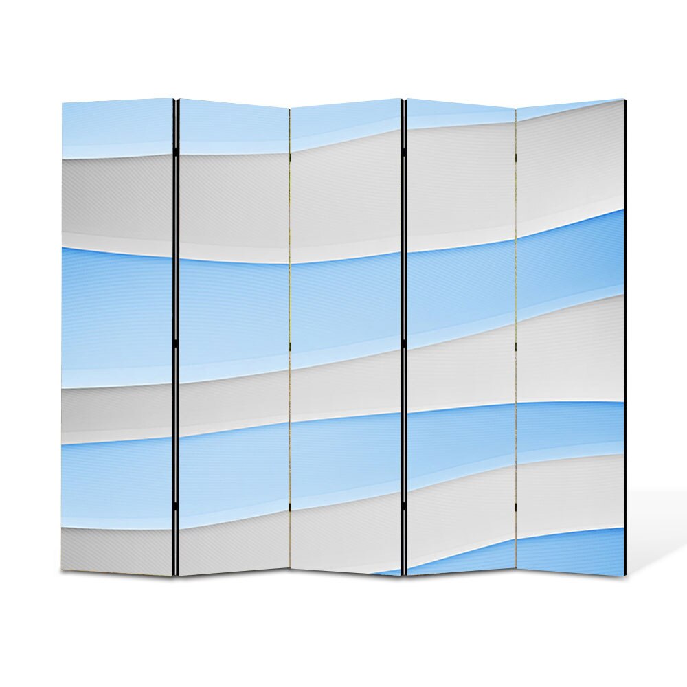 Paravan 5 piese Premium Heartwork TrueColor Dealuri albe si Bleu, Panza pe cadru de lemn, Decoratiuni Moderne pentru Casa, 5 x 45 x 150 cm, 225 x 150 cm