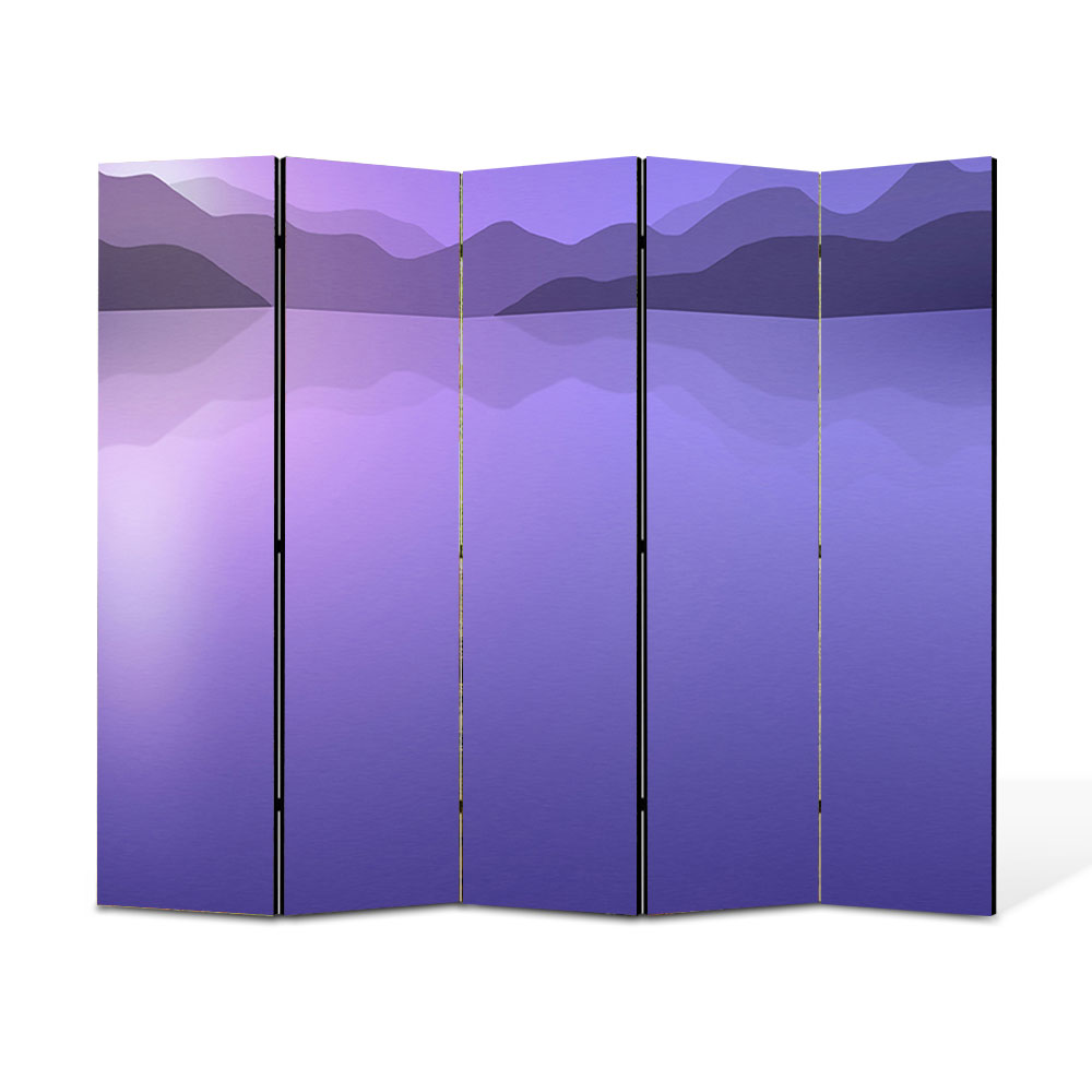 Paravan 5 piese Premium Heartwork TrueColor Peisaj Violet, Panza pe cadru de lemn, Decoratiuni Moderne pentru Casa, 5 x 35 x 180 cm, 175 x 180 cm