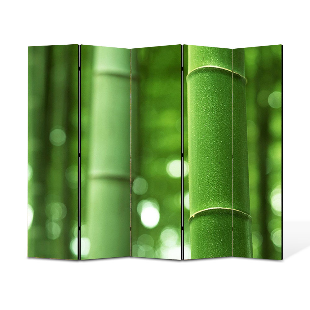 Paravan 5 piese Premium Heartwork TrueColor Bambus verde, Panza pe cadru de lemn, Decoratiuni Moderne pentru Casa, 5 x 45 x 180 cm, 225 x 180 cm