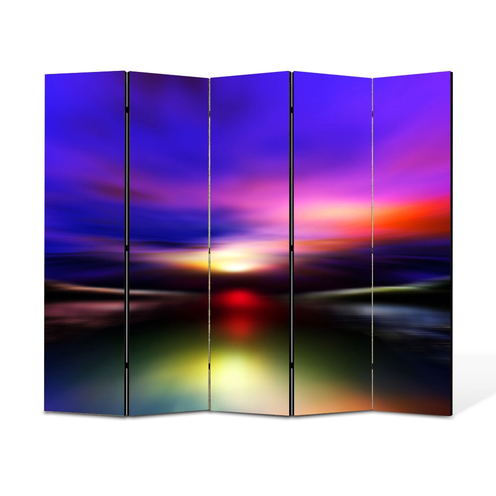 Paravan 5 piese Premium Heartwork TrueColor Aurora Boreala, Panza pe cadru de lemn, Decoratiuni Moderne pentru Casa, 5 x 35 x 180 cm, 175 x 180 cm