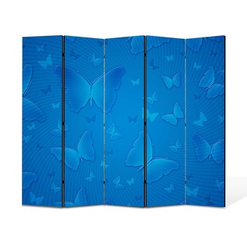 Paravan 5 piese Premium Heartwork TrueColor Fluturi albastri, Panza pe cadru de lemn, Decoratiuni Moderne pentru Casa, 5 x 45 x 180 cm, 225 x 180 cm Paravan 5 piese Premium Heartwork TrueColor Fluturi albastri, Panza pe cadru de lemn, Decoratiuni Moderne pentru Casa, 5 x 45 x 180 cm, 225 x 180 cm