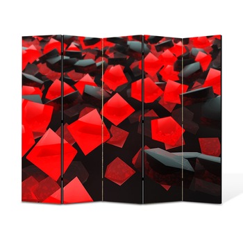 Paravan 5 piese Premium Heartwork TrueColor Cuburi rosi si negre, Panza pe cadru de lemn, Decoratiuni Moderne pentru Casa, 5 x 45 x 150 cm, 225 x 150 cm Paravan 5 piese Premium Heartwork TrueColor Cuburi rosi si negre, Panza pe cadru de lemn, Decoratiuni Moderne pentru Casa, 5 x 45 x 150 cm, 225 x 150 cm