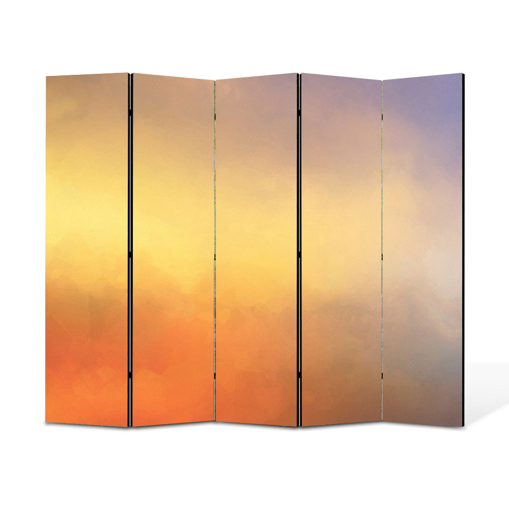 Paravan 5 piese Premium Heartwork TrueColor Apus in cer, Panza pe cadru de lemn, Decoratiuni Moderne pentru Casa, 5 x 45 x 150 cm, 225 x 150 cm