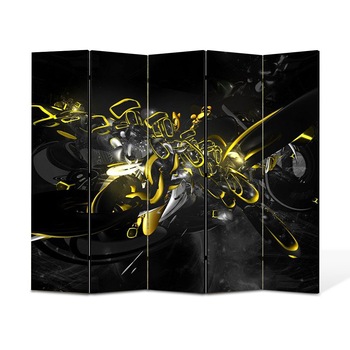 Paravan 5 piese Premium Heartwork TrueColor Compozitie cu galben si negru, Panza pe cadru de lemn, Decoratiuni Moderne pentru Casa, 5 x 45 x 150 cm, 225 x 150 cm Paravan 5 piese Premium Heartwork TrueColor Compozitie cu galben si negru, Panza pe cadru de lemn, Decoratiuni Moderne pentru Casa, 5 x 45 x 150 cm, 225 x 150 cm