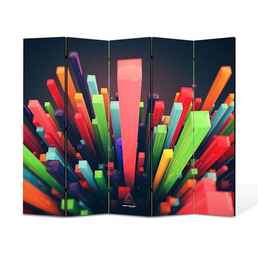 Paravan 5 piese Premium Heartwork TrueColor Zgarie nori abstracti, Panza pe cadru de lemn, Decoratiuni Moderne pentru Casa, 5 x 45 x 150 cm, 225 x 150 cm