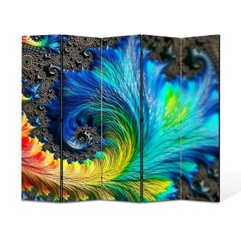 Paravan 5 piese Premium Heartwork TrueColor Pana colorata, Panza pe cadru de lemn, Decoratiuni Moderne pentru Casa, 5 x 35 x 180 cm, 175 x 180 cm Paravan 5 piese Premium Heartwork TrueColor Pana colorata, Panza pe cadru de lemn, Decoratiuni Moderne pentru Casa, 5 x 35 x 180 cm, 175 x 180 cm