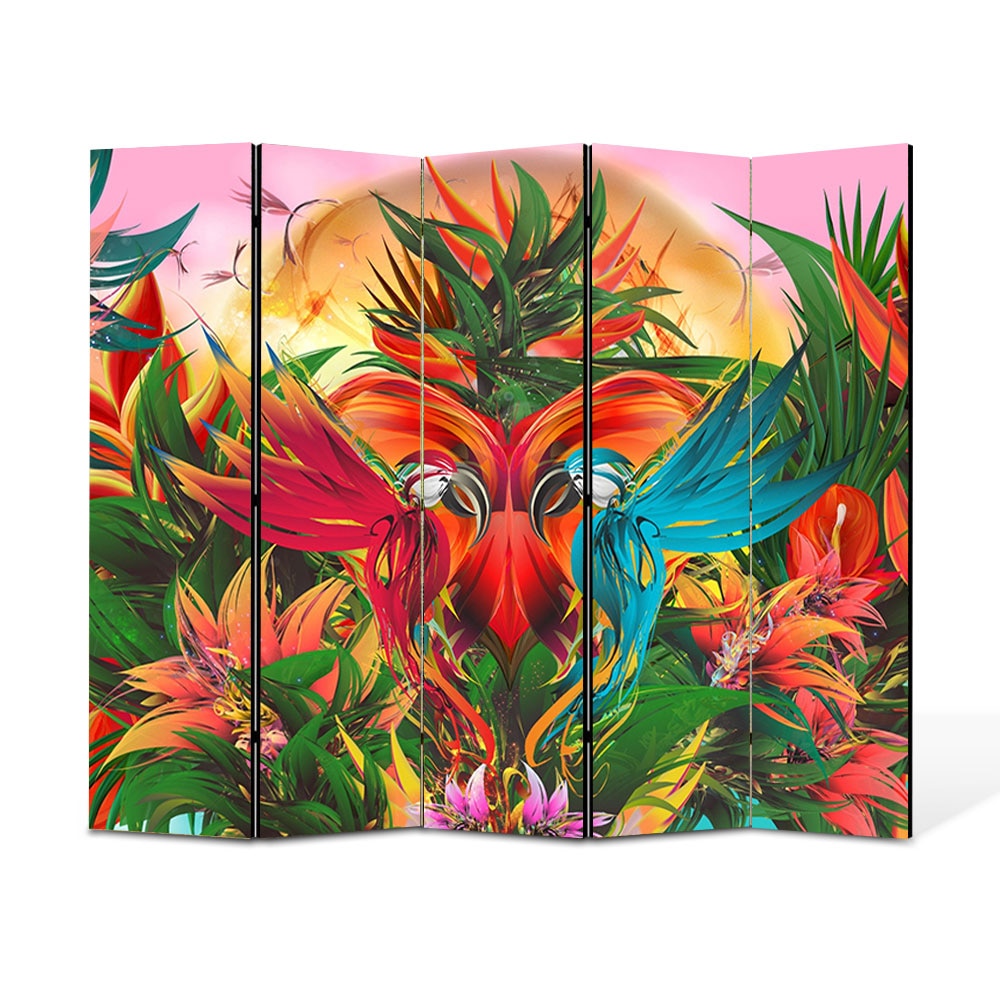 Paravan 5 piese Premium Heartwork TrueColor Gradina abstracta, Panza pe cadru de lemn, Decoratiuni Moderne pentru Casa, 5 x 45 x 150 cm, 225 x 150 cm