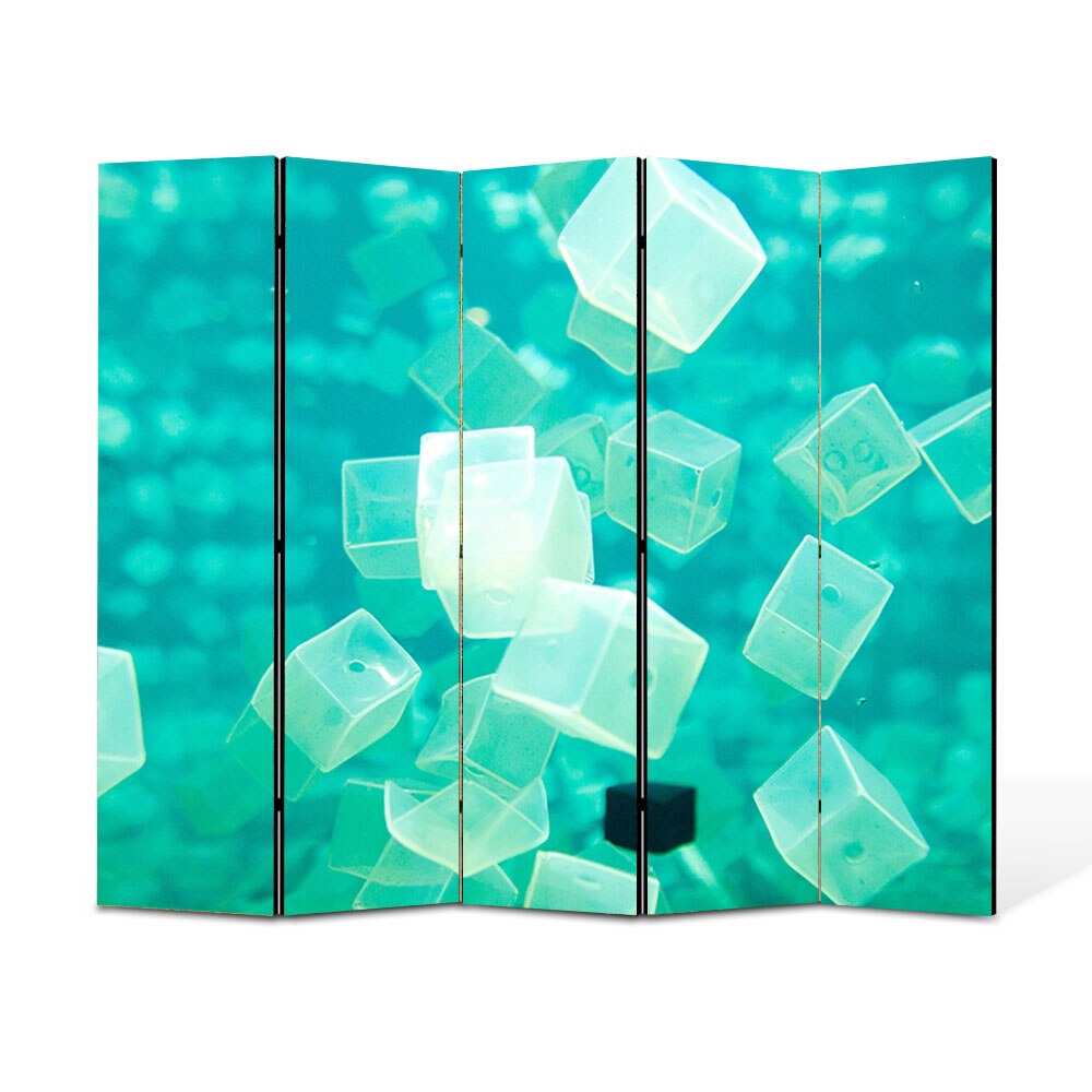 Paravan 5 piese Premium Heartwork TrueColor Cuburi turcuaz, Panza pe cadru de lemn, Decoratiuni Moderne pentru Casa, 5 x 35 x 180 cm, 175 x 180 cm