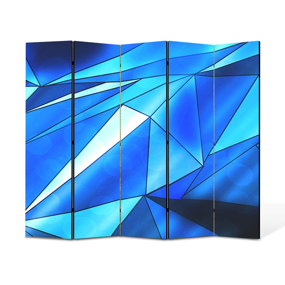 Paravan 5 piese Premium Heartwork TrueColor Triunghiuri albastre, Panza pe cadru de lemn, Decoratiuni Moderne pentru Casa, 5 x 45 x 150 cm, 225 x 150 cm