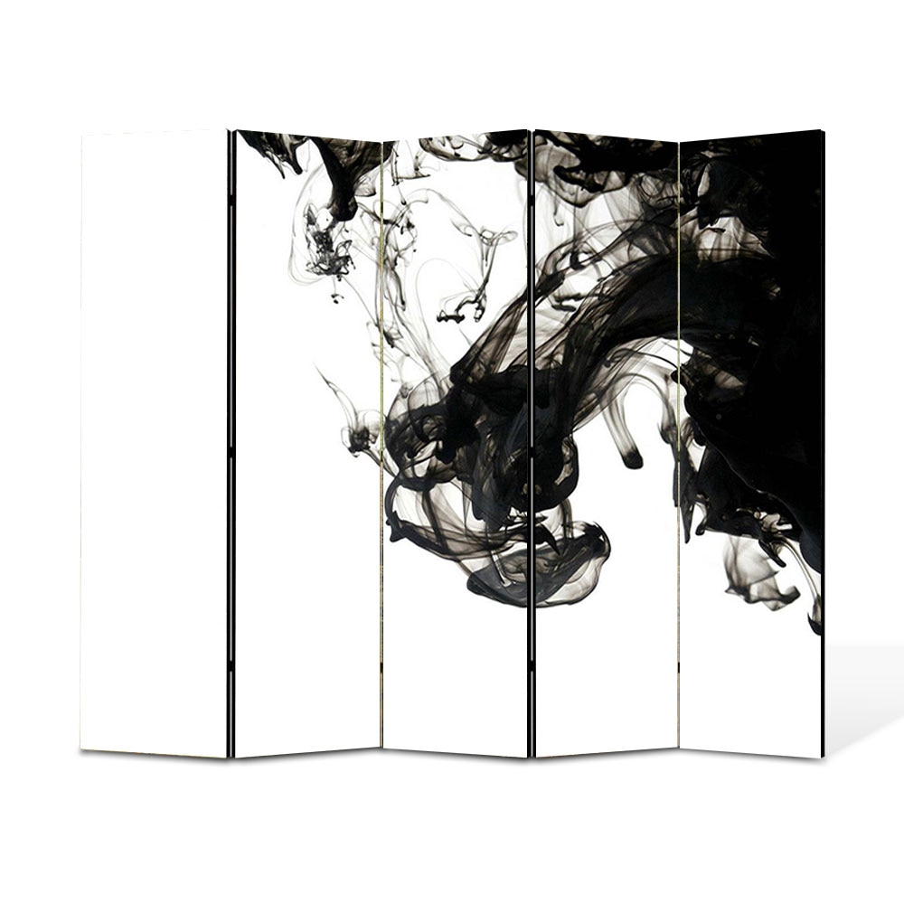 Paravan 5 piese Premium Heartwork TrueColor Fum B&W, Panza pe cadru de lemn, Decoratiuni Moderne pentru Casa, 5 x 45 x 150 cm, 225 x 150 cm