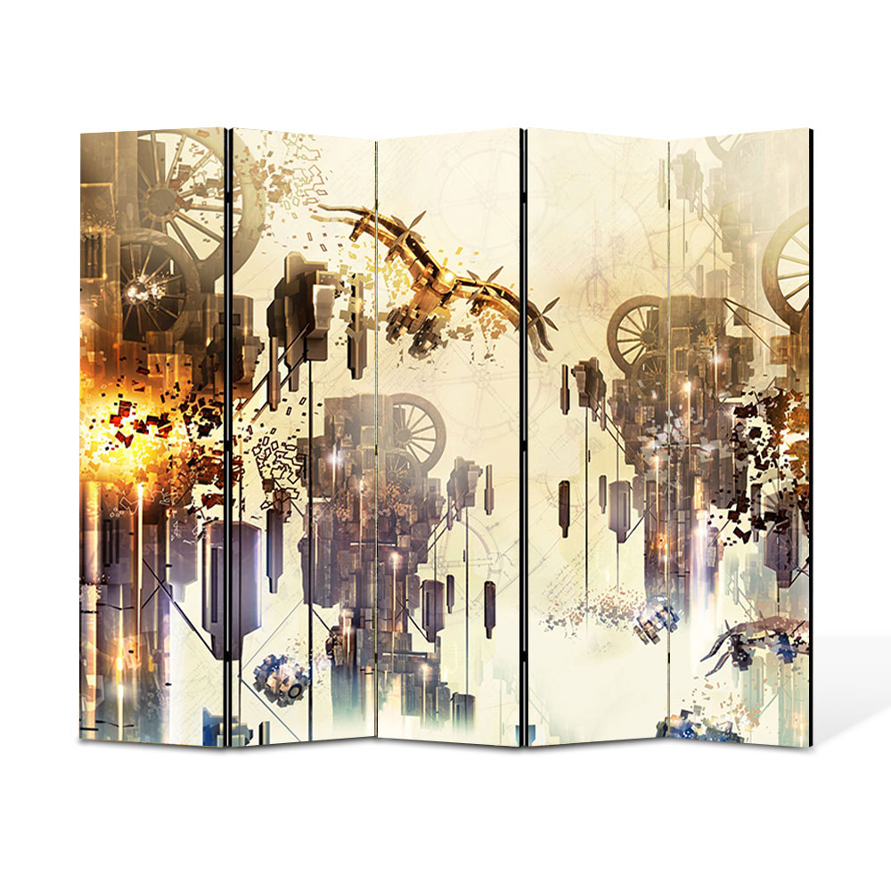 Paravan 5 piese Premium Heartwork TrueColor Mecanic, Panza pe cadru de lemn, Decoratiuni Moderne pentru Casa, 5 x 35 x 180 cm, 175 x 180 cm