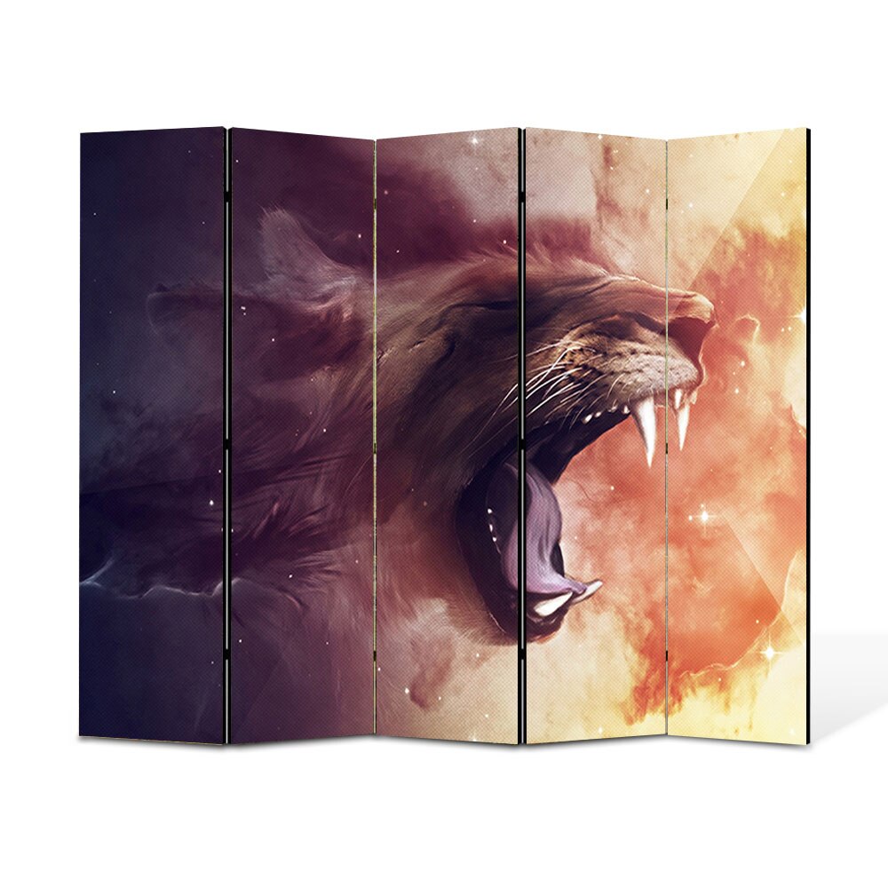 Paravan 5 piese Premium Heartwork TrueColor Furie, Panza pe cadru de lemn, Decoratiuni Moderne pentru Casa, 5 x 45 x 150 cm, 225 x 150 cm