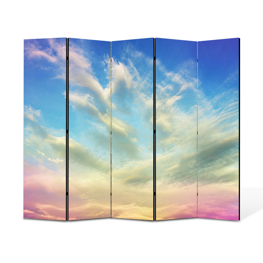 Paravan 5 piese Premium Heartwork TrueColor Cerul, Panza pe cadru de lemn, Decoratiuni Moderne pentru Casa, 5 x 35 x 180 cm, 175 x 180 cm