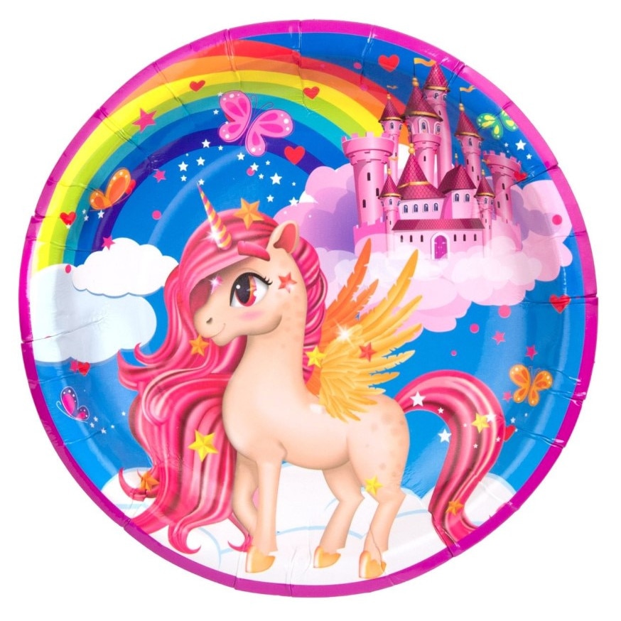 Farfurii de carton Zola® pentru petrecere copii,23 cm, Unicorn, set 10 buc