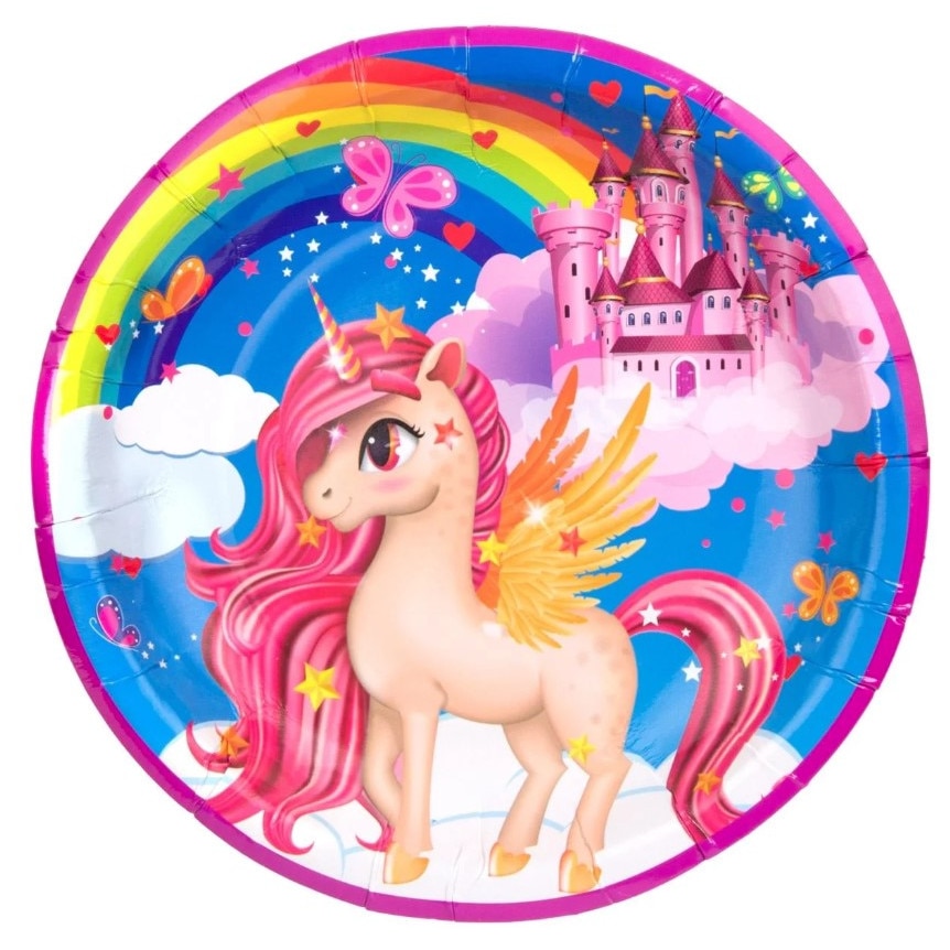 Farfurii de carton Zola® pentru petrecere copii,18 cm,Unicorn, set 10 buc