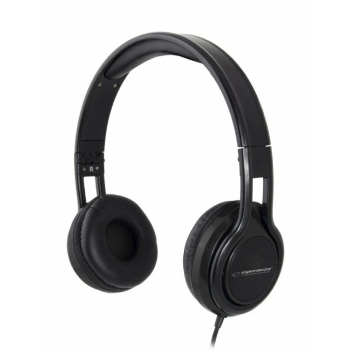 Casti Audio Stereo Esperanza, Microfon Incorporat, AUX In, Impedanda 32 Ohm, Frecventa de Raspuns 20 Hz - 20 kHz, Design Modern, Negru
