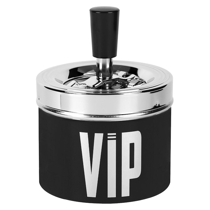 Пепелник Shopiens® VIP, метален, против вятър, черен / сребрист, 9 x 14 см