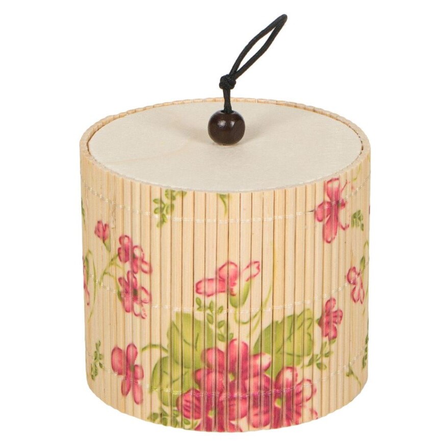 Cutie din bambus, Zola®,model floral, cilindrica, 8x7 cm
