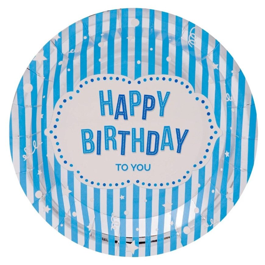 Farfurii de carton Zola® pentru petrecere copii, Albatre cu dungi, 18 cm, 6 bucati