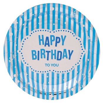 Farfurii de carton Zola® pentru petrecere copii, Albatre cu dungi, 18 cm, 6 bucati Farfurii de carton Zola® pentru petrecere copii, Albatre cu dungi, 18 cm, 6 bucati