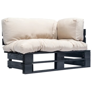 Canapea de exterior din paleti negri cu perne bej, vidaXL, Tesatura, Bej Canapea de exterior din paleti negri cu perne bej, vidaXL, Tesatura, Bej