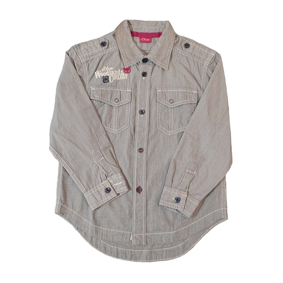 Camasa bumbac S.Oliver copii, alb/gri, marimea 104-110 cm, 4-5 ani