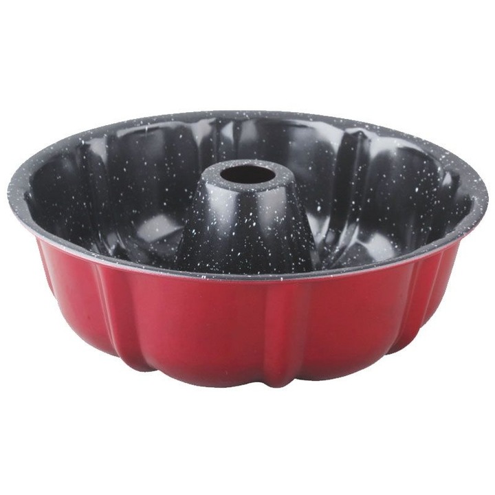 Tava de copt rotunda Elekom, Aluminiu/Otel Carbon, Rosu/Negru, 8.5x25.3 cm