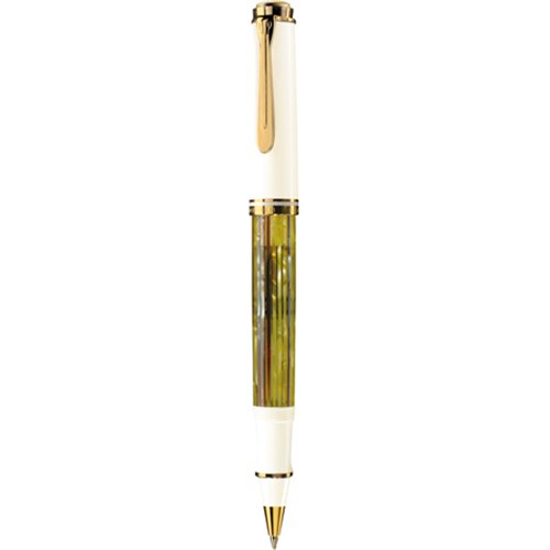 Roller Pelikan, Souveran R400, accesorii placate cu aur, corp alb-verde peridot
