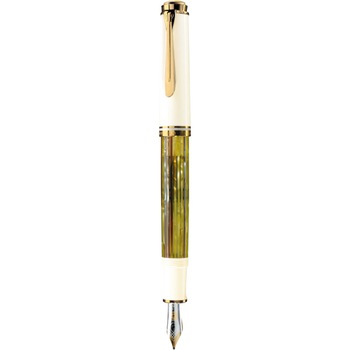 Stilou Pelikan, Souveran M400 F, penita aur 14K, accesorii placate cu aur, corp alb-verde peridot Stilou Pelikan, Souveran M400 F, penita aur 14K, accesorii placate cu aur, corp alb-verde peridot