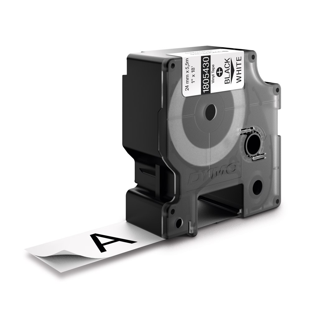 Etichete industriale autocolante, Dymo ID1 vinil, 24mm x 5.5m, negru/alb, 1805430