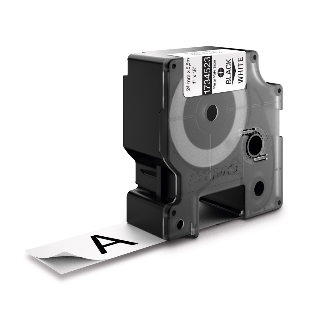 Etichete industriale autocolante, Dymo ID1, o buc poliester permanent, 24mm x 5.5m, negru/alb, 1734523 S0773830