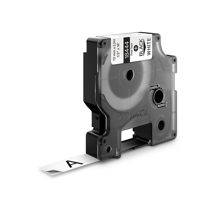 Banda ID1, vinil, 12 mm x 5,5 m, negru/alb, DYMO, DY18444