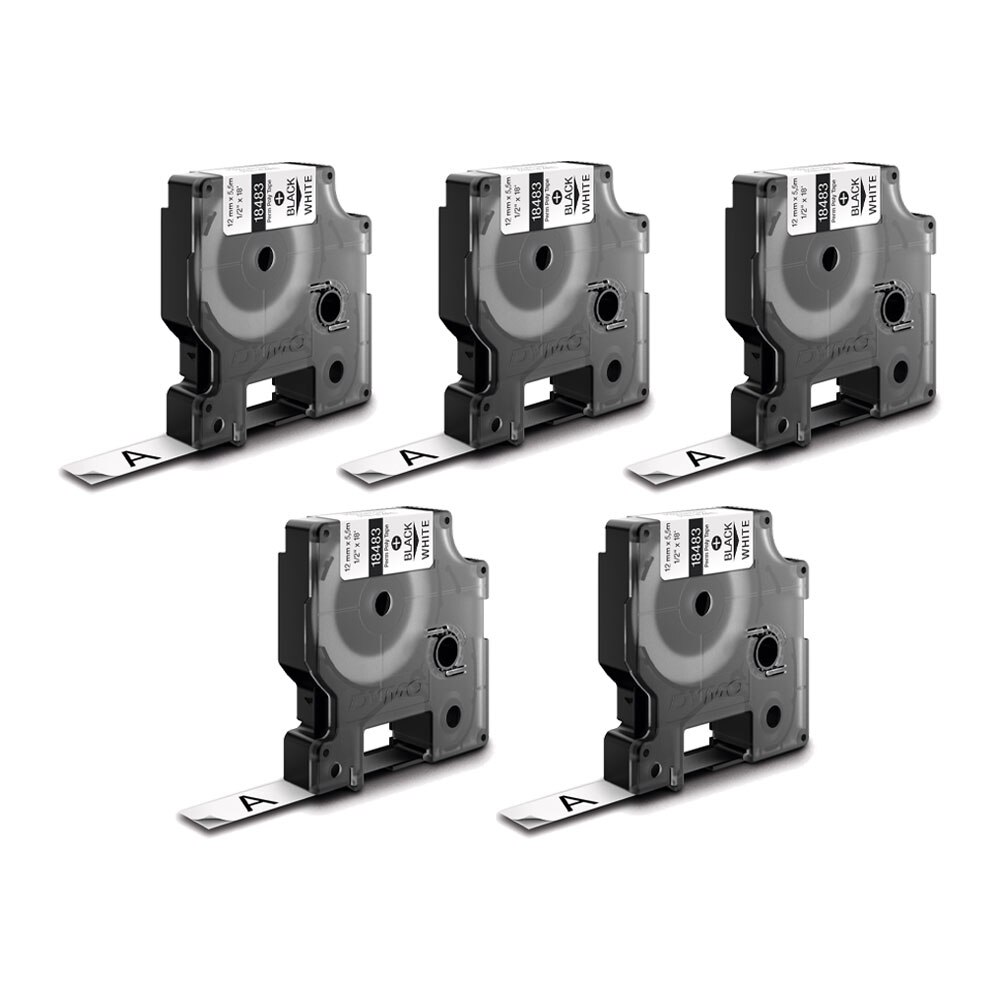 Set Dymo DY18483 ID1, set poliester permanent, 12mm x 5.5m, negru/alb x 5 buc, 18483 S0718210