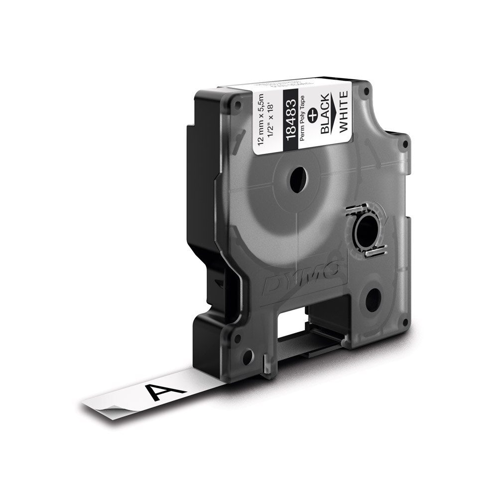 Etichete Dymo DY18483 ID1, o buc poliester permanent, 12mm x 5.5m, negru/alb, 18483 S0718210 DY16959