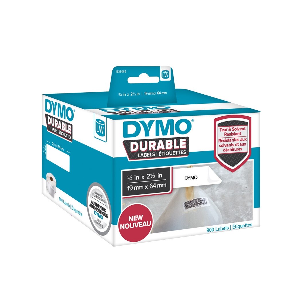 Etichete termice DYMO DY1933085 LabelWriter Durable, coduri de bare, 19mmx64mm, polipropilena alba, 1 rola/cutie, 900 etichete/rola, 1933085