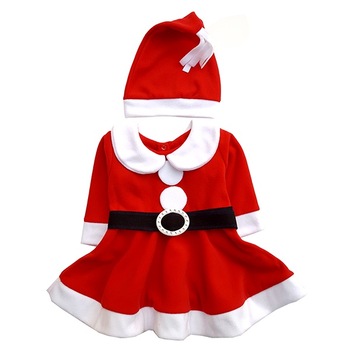 Set Rochita Craciunita fetite, 3 piese - rochie, curea + caciula, alb si rosu, 1-2 ani Set Rochita Craciunita fetite, 3 piese - rochie, curea + caciula, alb si rosu, 1-2 ani