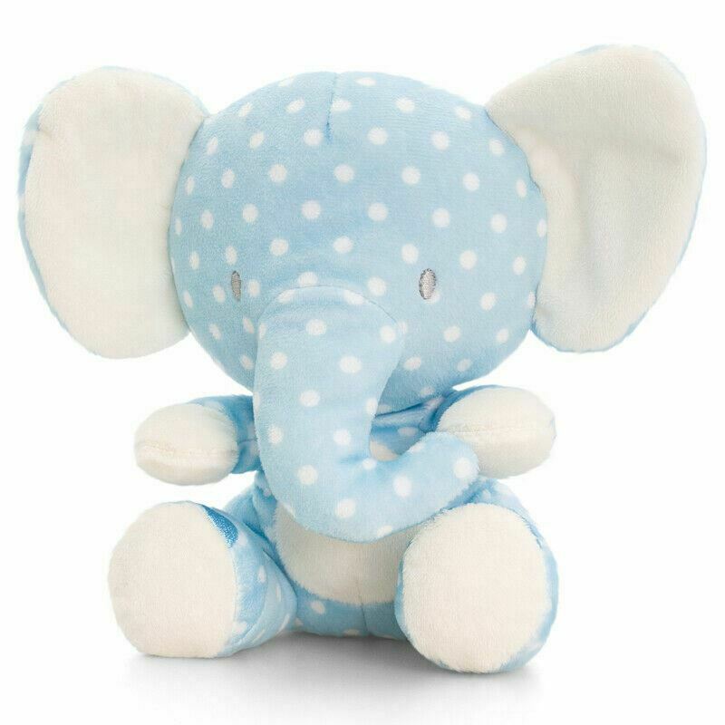 Elefant din plus, Keel Toys, alb albastru, pentru bebelusi